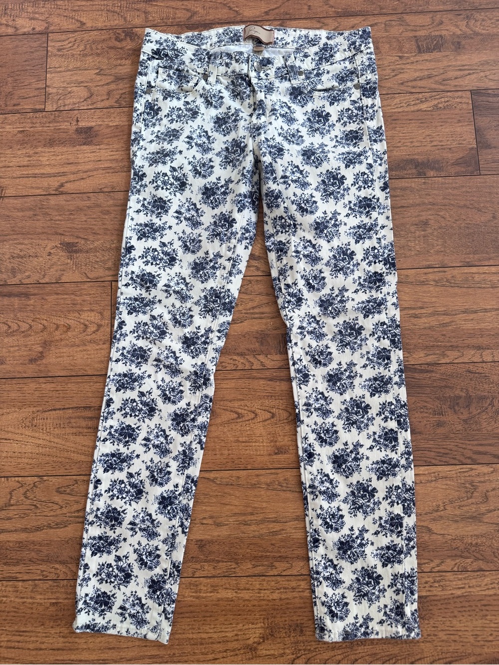 Paige Blue Floral Denim Pants Women Size 27
